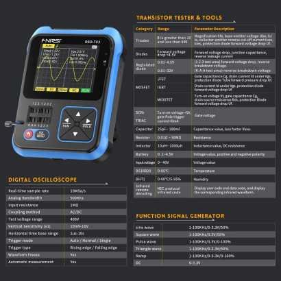 DSO-TC3 3-IN-1 Handheld Digital Oscilloscopes Signal Generator Transistor Tester